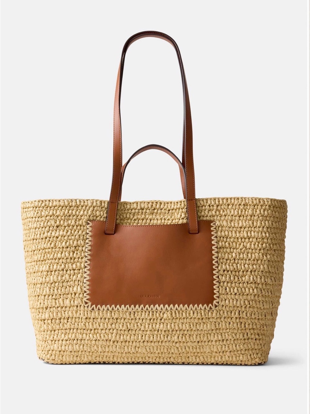 Ulla Johnson Lali Large Raffia Tote with Tan Leather Panel and Straps